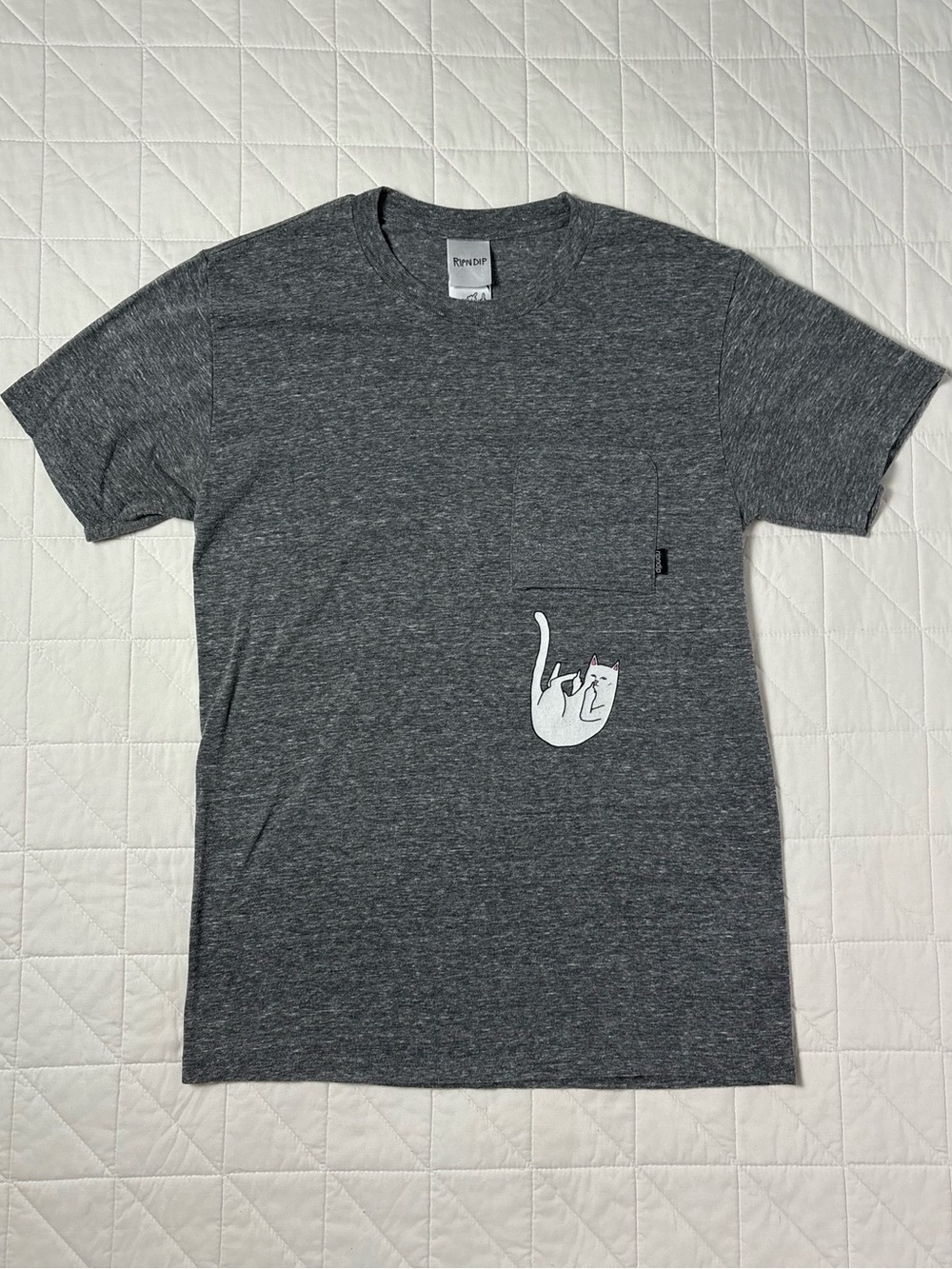 RipNDip Lord Nermal Middle Finger Pocket T-Shirt - Heather Gray Men’s Small